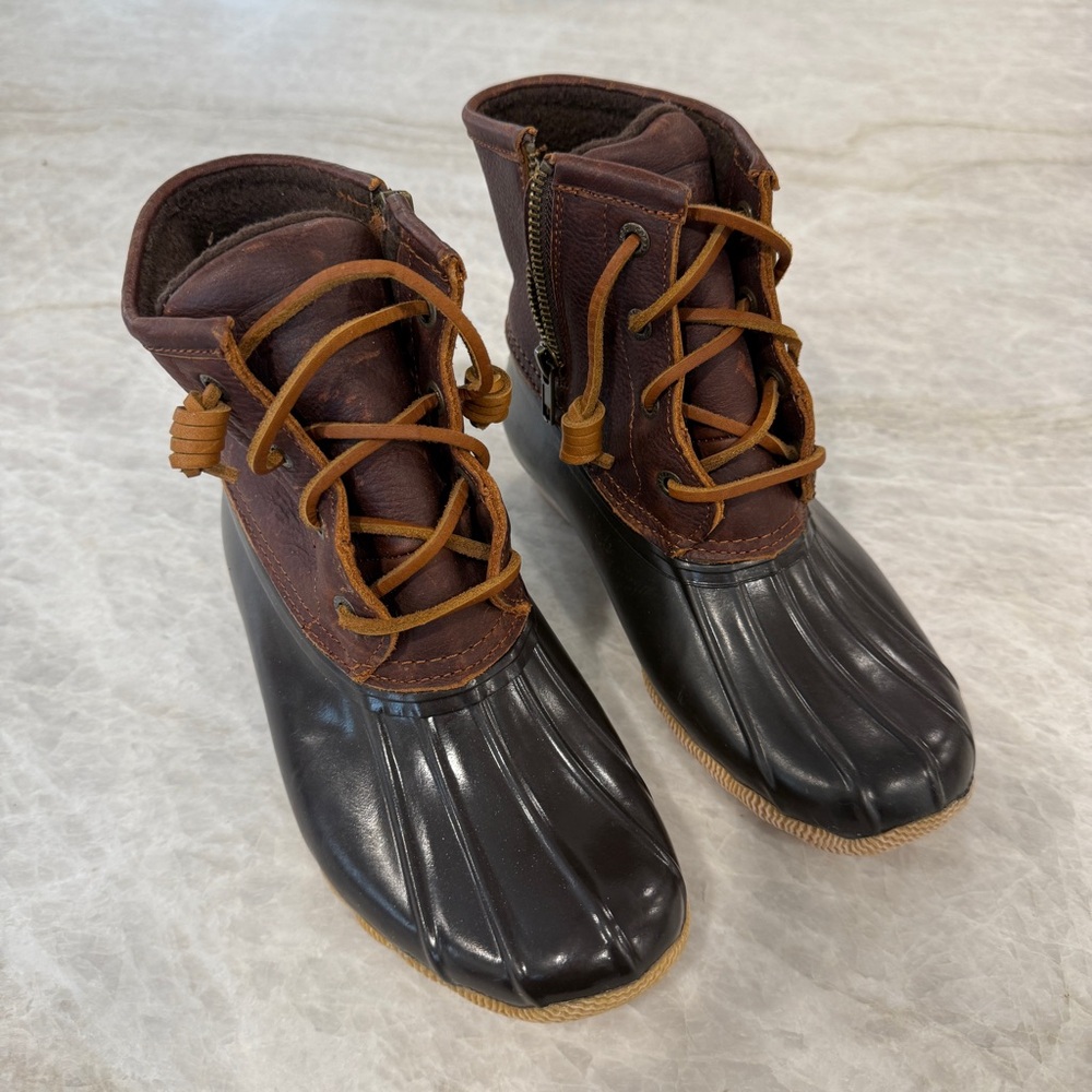 Sperry Topsider Saltwater Duck Boots Rain Booties Tan & Brown Color